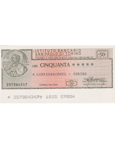 50 lire Confesercenti - Torino senza nome tipografia - 30.08.1976 - (IBSPT7a) FDS