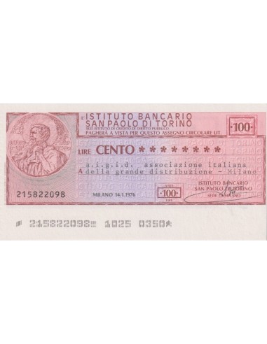 100 lire a.i.g.i.d. - Milano (Sede di Milano) - 14.01.1976 - (IBSPT12) FDS