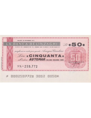 50 lire AUTOMAR Milano - Bologna - Bari - 30.11.1977 - (BBEL5) FDS