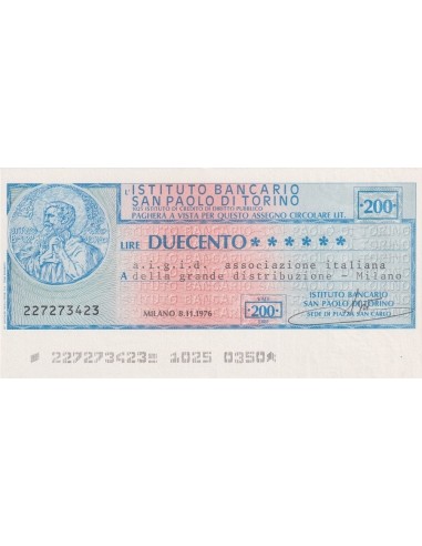 200 lire a.i.g.i.d. ass. - Milano (Sede di Piazza San Carlo) - 08.11.1976 - (IBSPT37) FDS