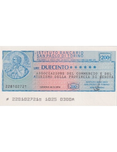 200 lire Ass. Commercio e Turismo Provincia di Genova - 20.12.1976 - (IBSPT38) FDS