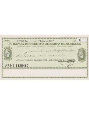 100 lire Unione Provinciale Agricoltori di Ferrara - 07.02.1977 - (BCAF35) FDS