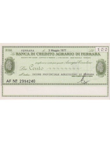 100 lire Unione Provinciale Agricoltori di Ferrara - 03.05.1977 - (BCAF37) FDS