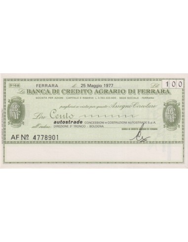 100 lire Autostrade (fil. laterale) - 25.05.1977 - (BCAF39) FDS
