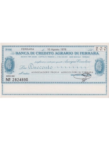 200 lire Associazione Prov.le Agricoltori di Ferrara - 10.08.1976 - (BCAF65) FDS