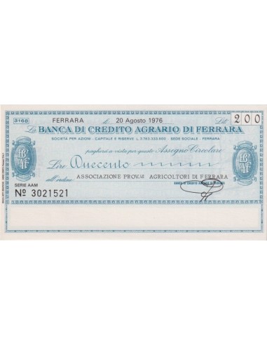 200 lire Associazione Prov.le Agricoltori di Ferrara - 20.08.1976 - (BCAF66) FDS