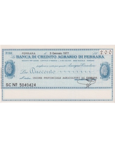 200 lire Unione Provinciale Agricoltori di Ferrara - 03.01.1977 - (BCAF68) FDS