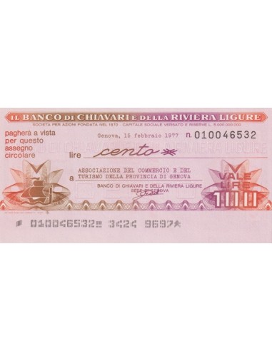 100 lire  Ass. del Commercio e Turismo Provincia di Genova - 15.02.77 - (BCRL1) FDS