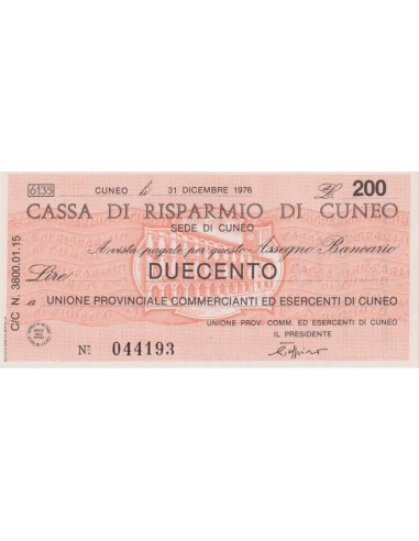 200 lire  Unione Provinciale Commercianti ed Esercenti di Cuneo - 31.12.76 - (CRC3) FDS