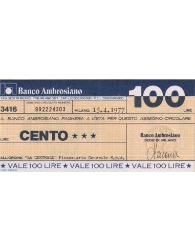 100 lire "La Centrale" Finanziaria Generale S.p.A. - 15.04.1977 - (BAMB4) FDS