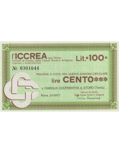 100 lire FAMIGLIA COOPERATIVA di STORO - 03.01.1977 - (ICCREA6) FDS