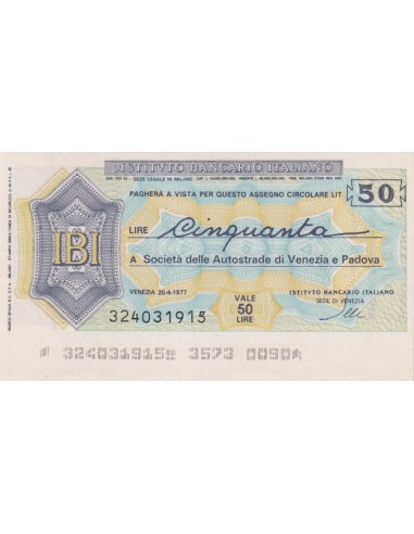 50 lire Società delle Autostrade di Venezia e Padova - 20.06.1977 - (IBIT8) FDS