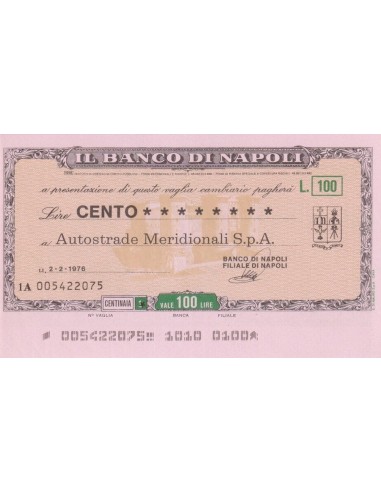 100 lire Autostrade Meridionali S.p.A. - 02.02.1976 - (BDN2) FDS