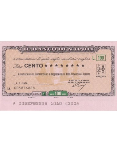 100 lire Ass. Comm. e Rappresentanti della Prov. di Taranto - 01.03.1976 - (BDN19) FDS