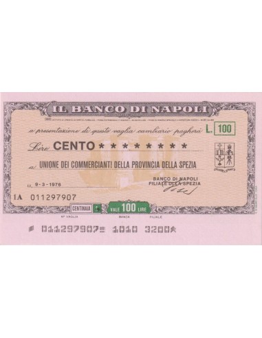 100 lire Unione dei Commercianti della Prov. della Spezia - 09.03.1976 - (BDN21) FDS