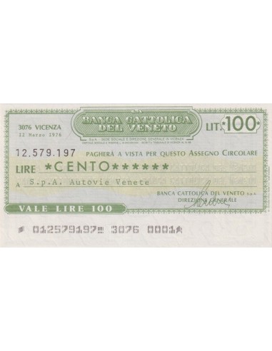 100 lire S.p.A. Autovie Venete - 12.03.1976 - (BCV10) FDS