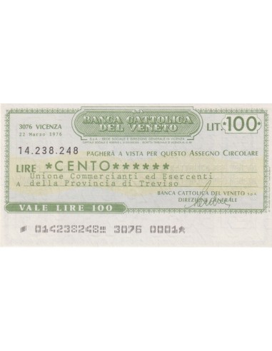 100 lire Unione Commercianti ed Esercenti Prov. Treviso - 22.03.1976 - (BCV18) FDS