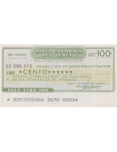 100 lire Unione Comm. ed Esercenti Prov. Venezia - 02.04.1976 - (BCV26) FDS