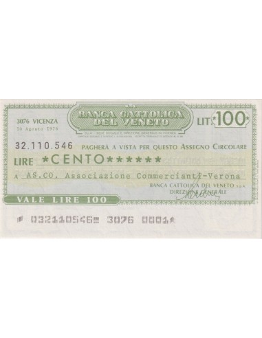 100 lire AS.CO. Associazione Commercianti - Verona - 10.08.1976 - (BCV36) FDS