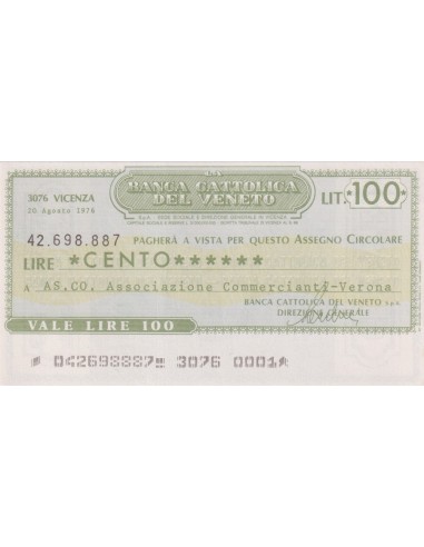 100 lire AS.CO. Associazione Commercianti - Verona - 20.08.1976 - (BCV39) FDS