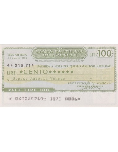 100 lire S.p.A. Autovie Venete - 20.08.1976 - (BCV41) FDS