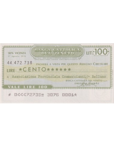 100 lire Associazione Provinciale Commercianti - Belluno - 27.08.1976 - (BCV42) FDS