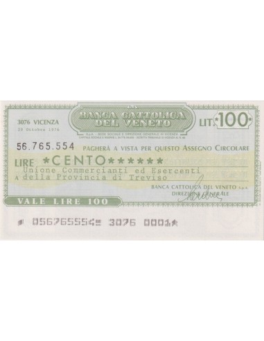 100 lire Unione Comm. ed Esercenti della Prov. Treviso - 29.10.1976 - (BCV67) FDS