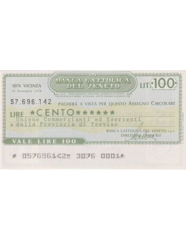 100 lire Unione Comm. ed Esercenti Prov. di Treviso - 20.11.1976 - (BCV71) FDS
