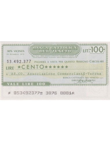 100 lire AS.CO. Associazione Commercianti - Verona - 20.11.1976 - (BCV73) FDS