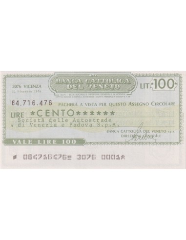 100 lire Società delle Autostrade di Venezia e Padova S.p.A. - 21.12.1976 - (BCV87) FDS
