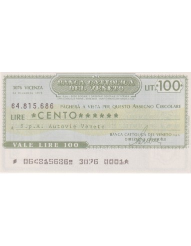 100 lire S.p.A. Autovie Venete - 21.12.1976 - (BCV88) FDS