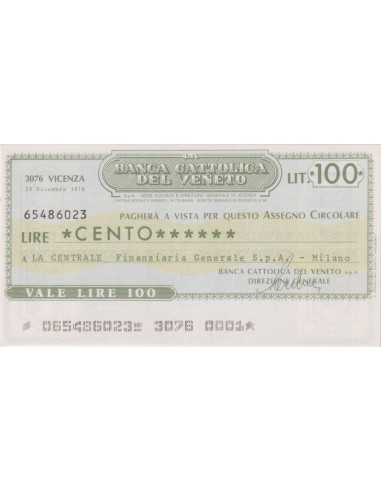 100 lire LA CENTRALE Finanziaria Generale S.p.A. - Milano - 29.12.1976 - (BCV89) FDS