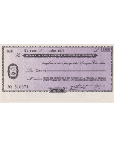 100 lire Unione del Commercio e Turismo Prov. di Bolzano - 01.07.1976 - (BTB3) FDS