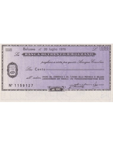 100 lire Unione del Commercio e Turismo Prov. di Bolzano - 20.07.1976 - (BTB5) FDS