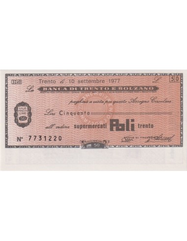 50 lire Supermercati Poli Trento - 10.09.1977 - (BTB27) FDS