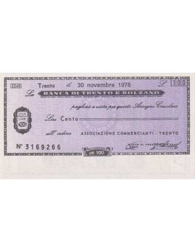 100 lire Associazione Commercianti - Trento  - 30.11.1976 - (BTB30) FDS