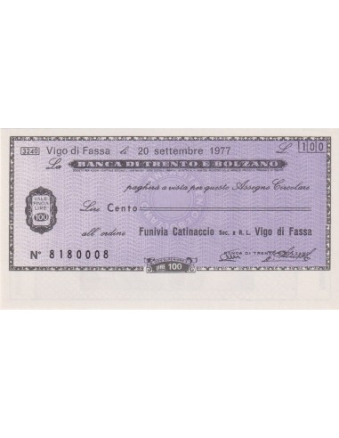 100 lire Funivia Catinaccio - 20.09.1977 - (BTB47) FDS