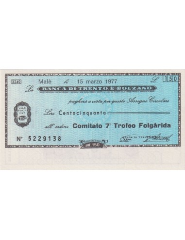 150 lire Comitato 7° Trofeo Folgarida - 15.03.1977 - (BTB56) FDS