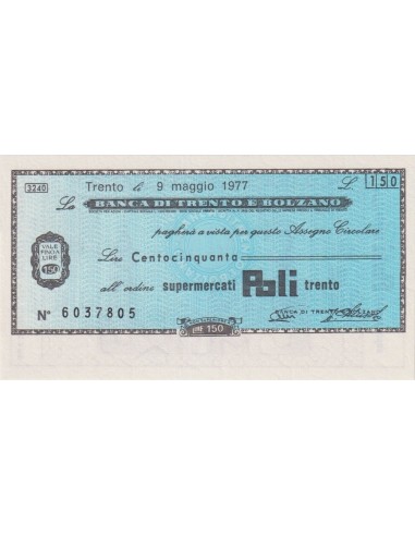 150 lire Supermercati Poli Trento - 09.05.1977 - (BTB58) FDS