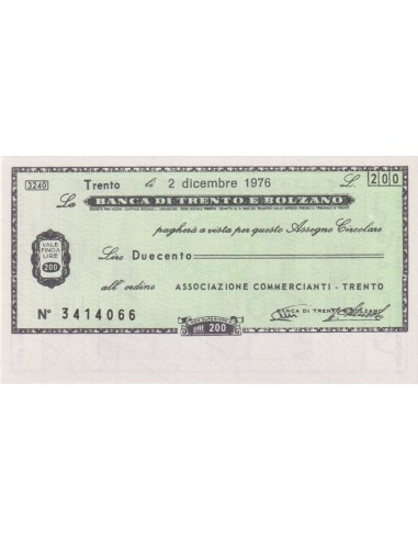 200 lire Associazione Commercianti - Trento - 02.12.1976 - (BTB63) FDS