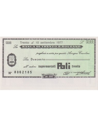 200 lire Supermercati Poli Trento - 10.09.1977 - (BTB70) FDS