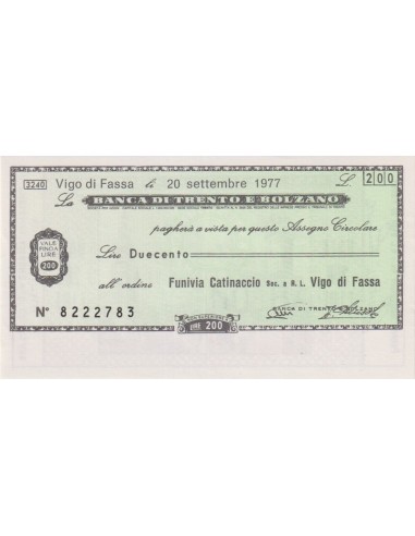 200 lire Funivia Catinaccio Soc. a.R.L. - 20.09.1977 - (BTB71) FDS
