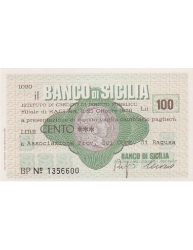 100 lire Associazione Prov. dei Comm. di Ragusa - 25.10.1976 - (BSIC47) FDS