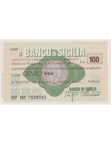 100 lire “Bicatex” di Biscari e Catania s.n.c. - Modica - 14.02.1977 - (BSIC83) FDS