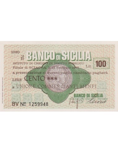 100 lire Unione Commercianti Menfi - 14.02.1977 - (BSIC87) FDS