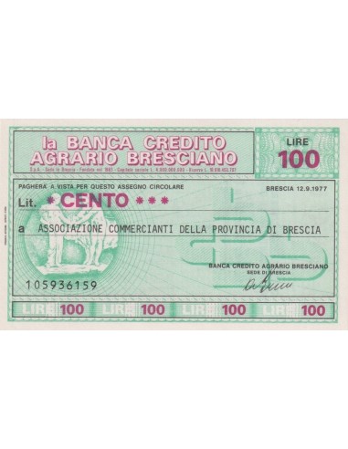 100 lire Associazione Commercianti  della Provincia di Brescia - 12.09.1977 - (BCAB10) FDS