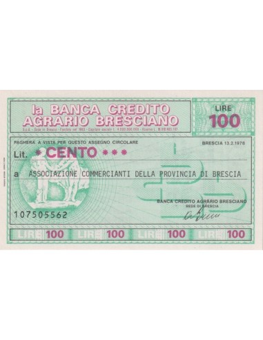 100 lire Associazione Commercianti  della Provincia di Brescia - 13.02.1978 - (BCAB13) FDS
