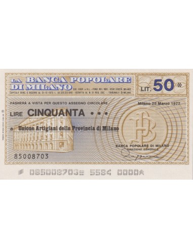 50 lire Unione Artigiani della Provincia di Milano - 21.03.1977 - (BPM6) FDS