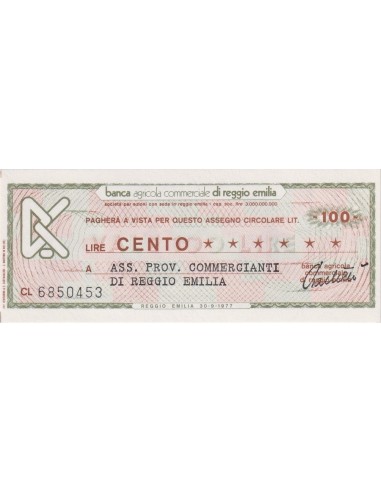 100 lire Ass. Prov. Commercianti di Reggio Emilia - 30.09.1977 - (BCRE6) FDS