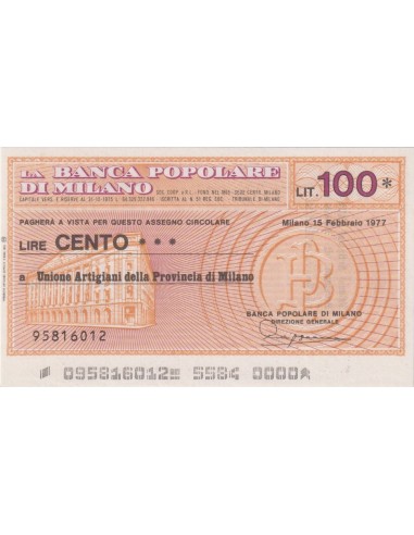 100 lire Unione Artigiani della Provincia di Milano - 15.02.1977 - (BPM14) FDS